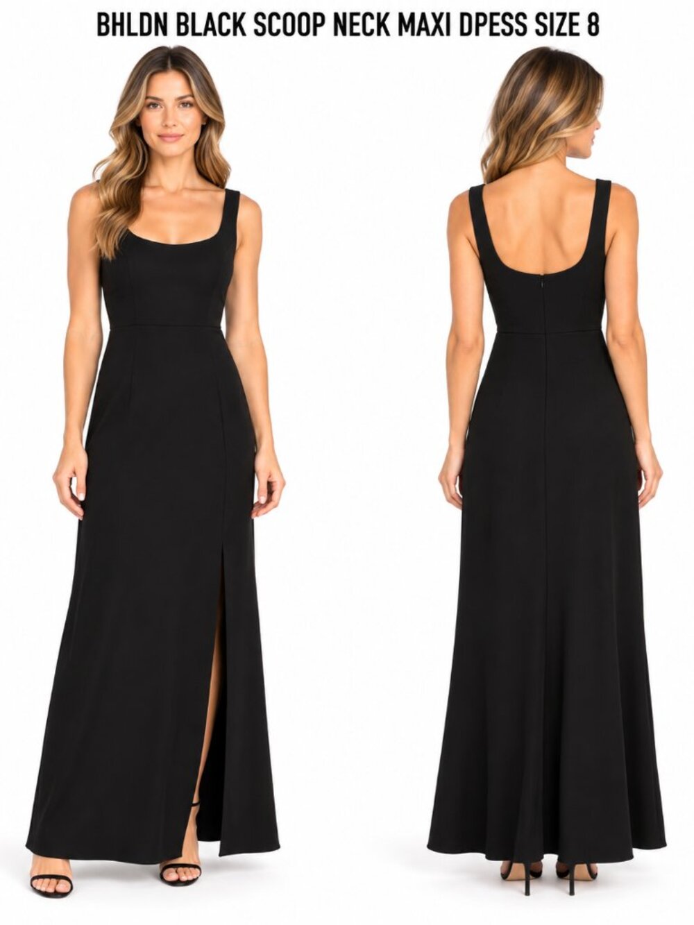 BHLDN BLACK SCOOP NECK MAXI DRESS SIZE 8 NWT